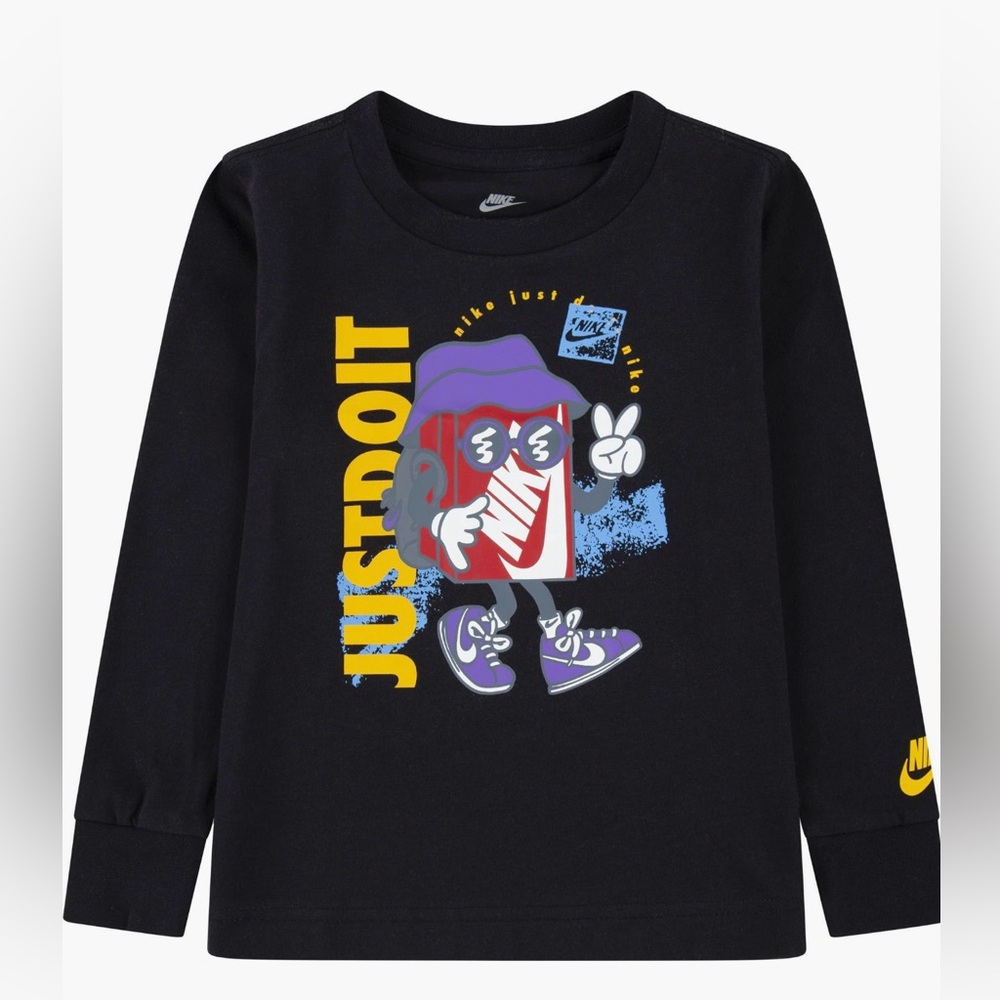 Nike Boys Size 4T Black Long Sleeve Logo Tee “Just Do It” NWT